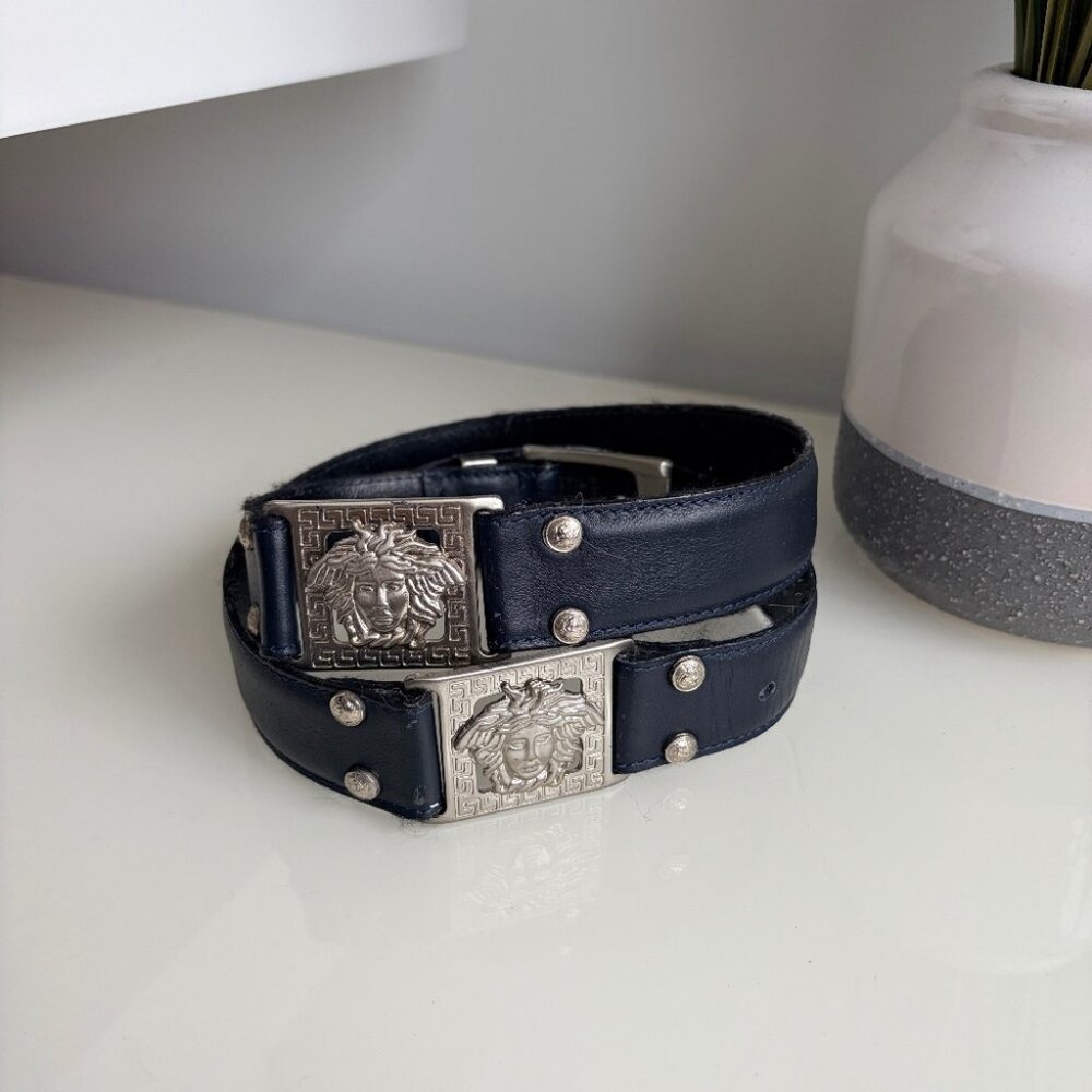 Gianni Versace Vintage Medusa Logo Leather Belt - Damaged